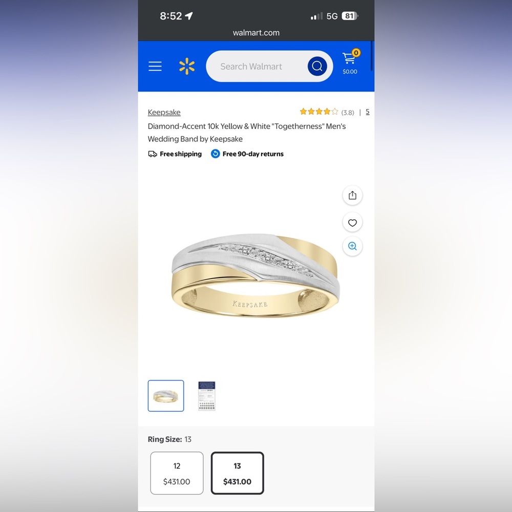 Keepsake 10K yellow and white gold men's diamond wedding band.